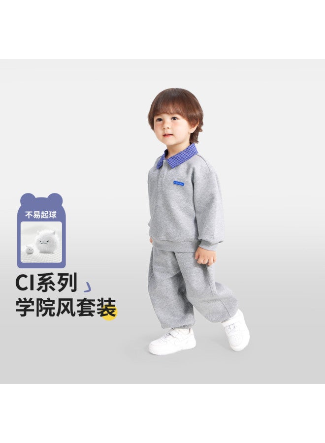 Baby Autumn Outfit Set Boys' Hoodie Children's Fake Two-piece Campus Polo Shirt Girls' Clothing - Image 2